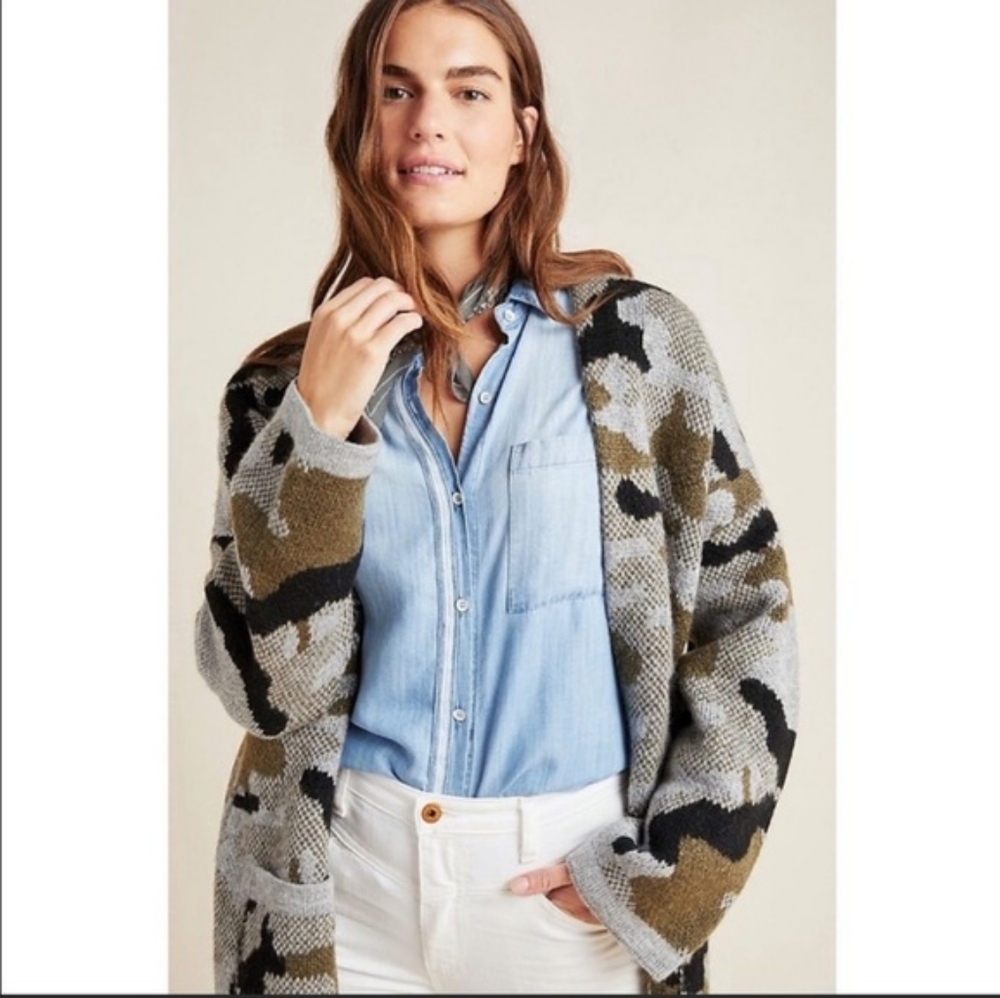 Anthropologie Vera Camo cardigan Sz S